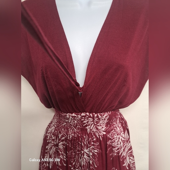 Adriana S/M Mulberry Colored Dress Criss Cross Plunge Neck Smocked Waist - Picture 2 of 6